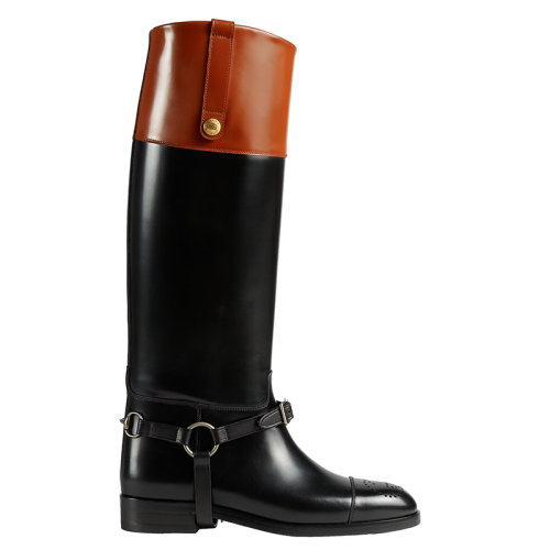 GUCCI/古馳      Aria系列 女士黑色皮革長筒靴674670DS8J01079