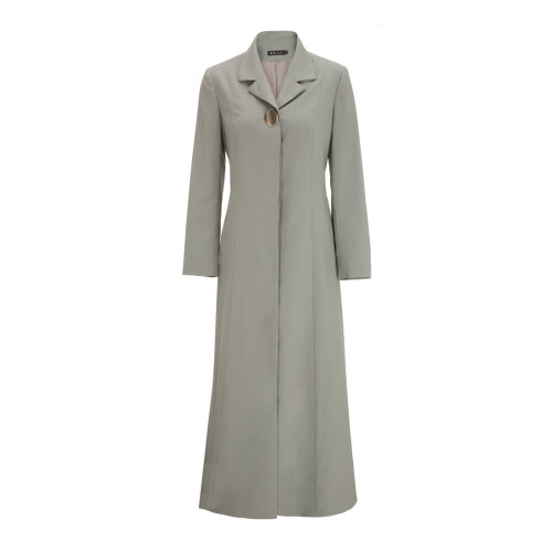 bifu by xingchen/彼伏海泡沫綠金扣裝飾羊毛長款外套女士風衣