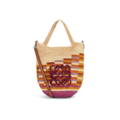  LOEWE羅意威 22年秋冬 女士 手提包 Mini Slit bag in rainbow raffia and calfskin A685453X0