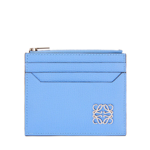 LOEWE/羅意威 22春夏新款 女士天青石藍(lán)色卵石紋牛皮革銀色金屬徽標(biāo)裝飾拉鏈卡包卡片夾C821R80X01-5576