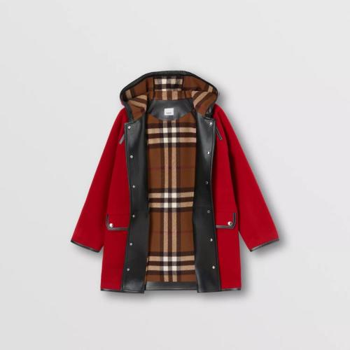  BURBERRY 22年秋冬 女士 皮革飾邊羊毛連帽風(fēng)雪大衣 80560291