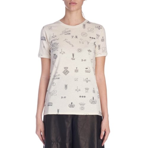 Loewe 羅意威  女士米黃色純棉圖案短袖圓領(lǐng)半袖T恤