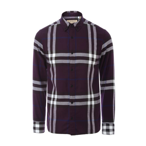 BURBERRY/博柏利 burberry服裝 巴寶莉 純棉 藍(lán)色格紋 襯衣 男裝 襯衫 男士長袖襯衫 瑕疵特賣（陳列痕跡，不影響使用）