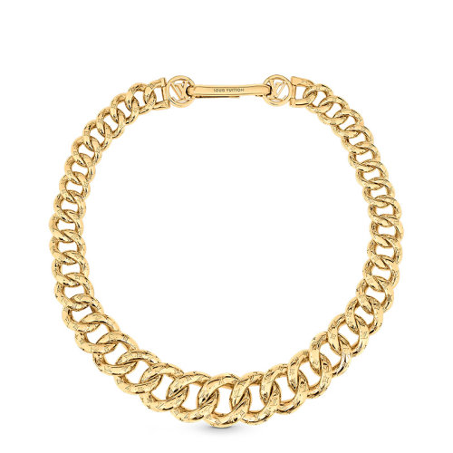 Louis Vuitton/路易威登 22春夏新款2D系列 金色金屬鉤扣鏈子造型單面字母徽標(biāo)鏤刻項(xiàng)鏈M00398