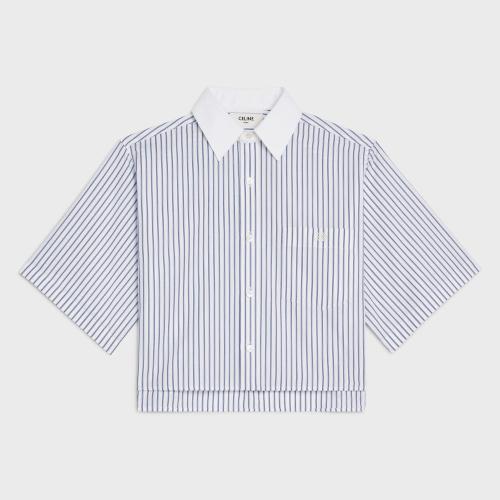  CELINE賽琳思琳 22年秋冬 女士 短袖襯衫 條紋棉質(zhì)短款襯衫 2C751251R.01WN