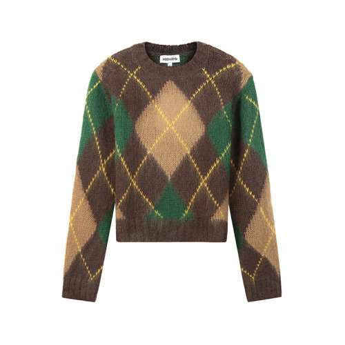 KENZO/高田賢三 女士菱形花紋圓領(lǐng)長袖針織衫毛衣 2PU610 3CC