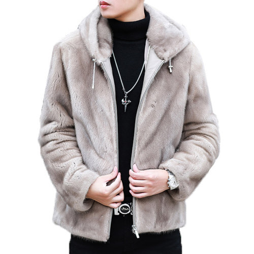 GeleiStory/GeleiStory  秋冬新款貂皮大衣男整貂連帽修身中長款外套裘皮    男士皮衣