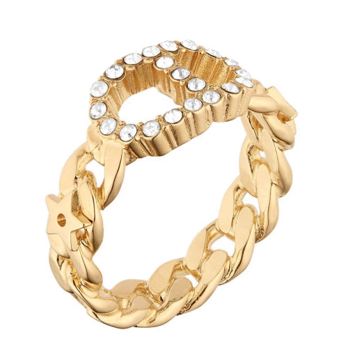 DIOR/迪奧 CLAIR D LUNE系列 女士金色鏈型CD字母戒指指環(huán)R0988CDLCY_D301