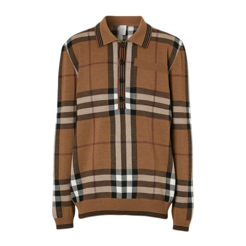 BURBERRY 博柏利 男裝 服飾 格紋翻領羊毛經(jīng)典格紋時尚休閑 男士長袖Polo