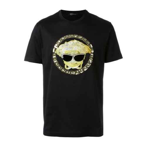 VERSACE JEANS/范思哲牛仔 男士黑色棉質(zhì)經(jīng)典字母徽標美杜莎頭像印花裝飾圓領(lǐng)短袖上衣T恤 A73823-A201952-A008