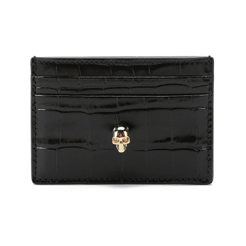 Alexander McQueen/亞歷山大麥昆  女士牛皮革骷髏頭裝飾卡包卡夾 632038 1JMFG