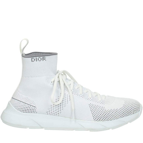DIOR/迪奧 襪子鞋 男士白色織物高幫系帶休閑運動鞋 3SN224YAEH00U