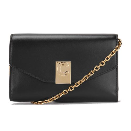 CELINE/賽琳【極速發(fā)貨】女士黑色皮革鏈條logo按扣單肩包 斜挎包ins風(fēng)背包信封包10C913BQ938NO女包