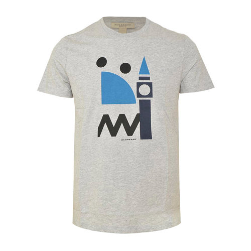 BURBERRY/博柏利 男裝 服飾 商務(wù)休閑 灰色 幾何圖棉質(zhì)半袖上衣 男士短袖T恤 3946249