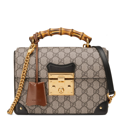 GUCCI/古馳 2020春夏新款 Padlock系列GG帆布小號(hào)竹節(jié)手提單肩包 6032219U8YG9861