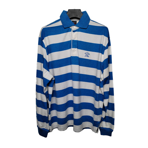 Paul&shark/鯊魚 白藍(lán)拼色男士長(zhǎng)袖POLO衫