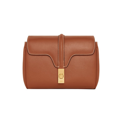 CELINE/賽琳 23春夏新款 女士迷你棕色小牛皮金色金屬紐扣調(diào)節(jié)拆卸皮革肩帶單肩斜挎包10L353EQR.04LU