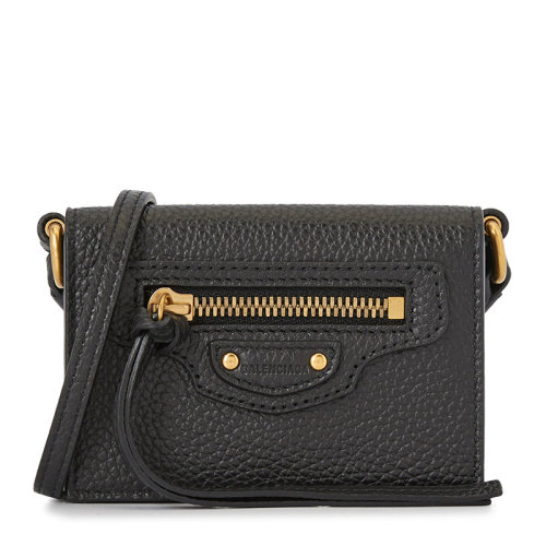 Balenciaga/巴黎世家 女士黑色粒面皮革經(jīng)典字母徽標(biāo)壓花按扣開合單肩包斜挎包手拿包錢包卡包女包 644480-15Y0I-1000【預(yù)售3-4周發(fā)貨】