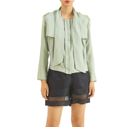 19年秋冬款nisiss/怡夕系帶領(lǐng)荷葉邊肩飾輕薄外套女士夾克y162sd20