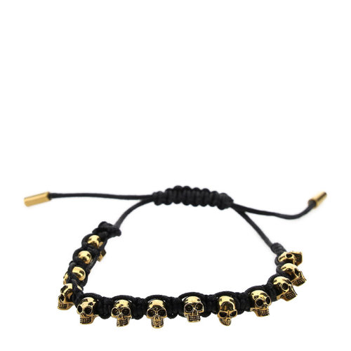 Alexander McQueen/亞歷山大麥昆  時尚 編繩 骷髏頭 黃銅 男士黑色手鏈 554660J16KT1000  HKY210303