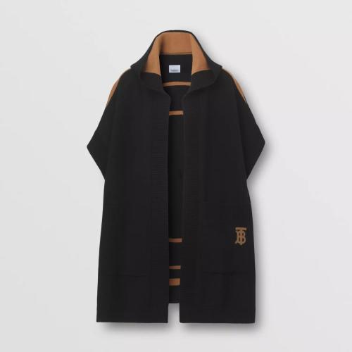 BURBERRY 22年秋冬 女士 專屬標(biāo)識(shí)裝飾羊絨混紡連帽披肩 80527091