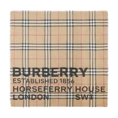 BURBERRY 22年秋冬 女士 Horseferry 印花格紋絲毛混紡大號方巾 80355551 預(yù)定商品1-3周發(fā)貨