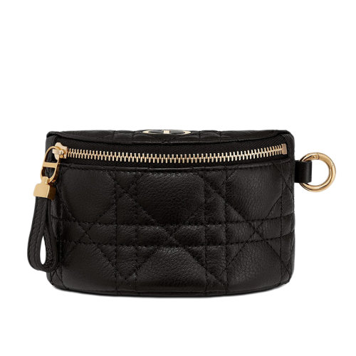 DIOR/迪奧 CARO系列 女士黑色菱紋柔軟小牛皮可拆卸半月型零錢包S5033UWHC_M900