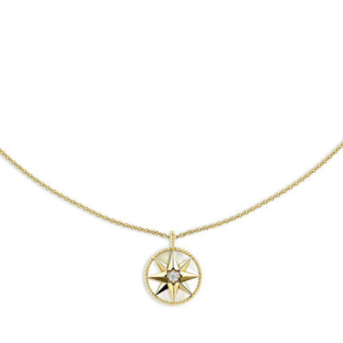 DIOR/迪奧 明星同款ROSE DES VENTS 八芒星鑲嵌鉆石珍珠母貝飾牌黃金項鏈