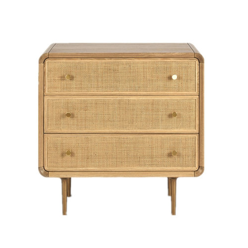 GeleiStory/GeleiStory  實木三斗柜簡約現(xiàn)代儲物柜臥室多功能床頭柜藤編收納柜子民宿  其他家具