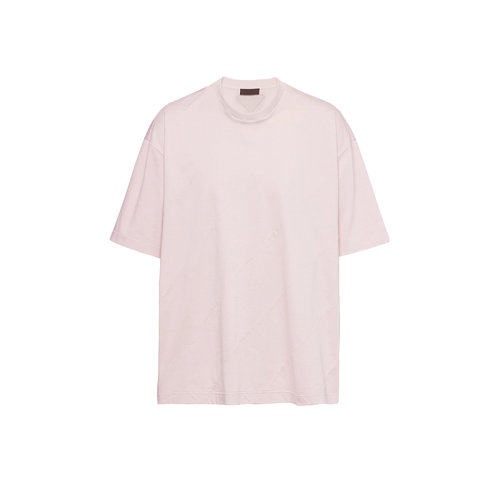 PRADA/普拉達(dá) 22年春夏新款 男士蜜桃色棉質(zhì)背面徽標(biāo)刺繡短袖T恤UJN772_ILK_F0924_S_212