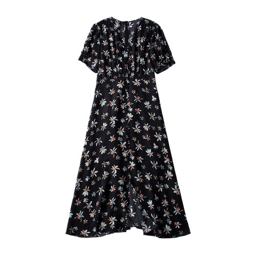 GeleiStory/GeleiStory  夏季新款桑蠶絲碎花顯瘦a字裙大擺裙女裝＞女士裙裝＞女士連衣裙