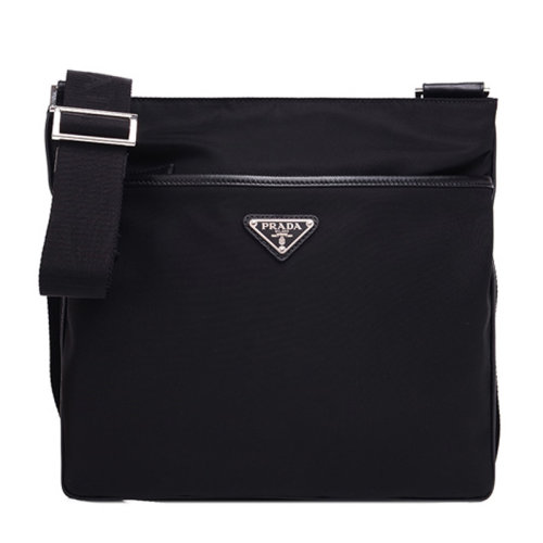 PRADA/普拉達 男士黑色織物商務(wù)休閑單肩包斜挎包郵差包男包