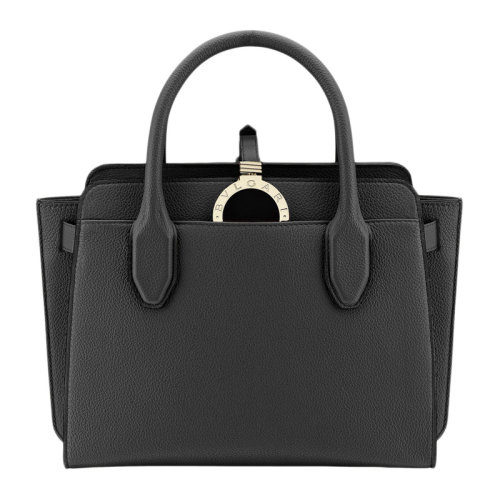 BVLGARI/寶格麗 BVLGARI AIBA系列女士黑色牛皮金屬徽標(biāo)搭扣可拆卸肩帶斜挎包手提包單肩包女包 282597