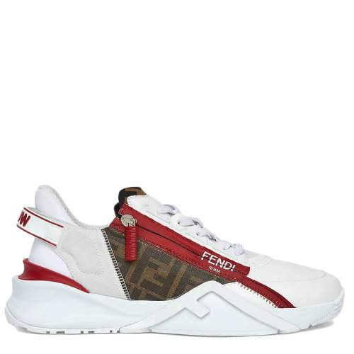 FENDI/芬迪 男士白色皮革和絨面革Fendi Flow字母低幫運動鞋7E1392AF5QF1DVV