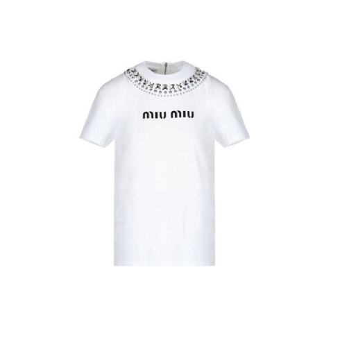  Miu Miu/繆繆 女士白色棉質(zhì)短袖T恤 MJN329 1Z3K F0009 PLFSX