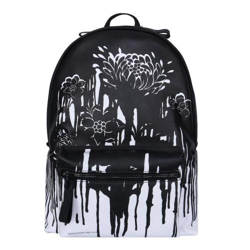 Alexander McQueen/亞歷山大麥昆  男包 花卉圖案 男士拼色皮質(zhì)時尚背包雙肩包 406122DF02V1081