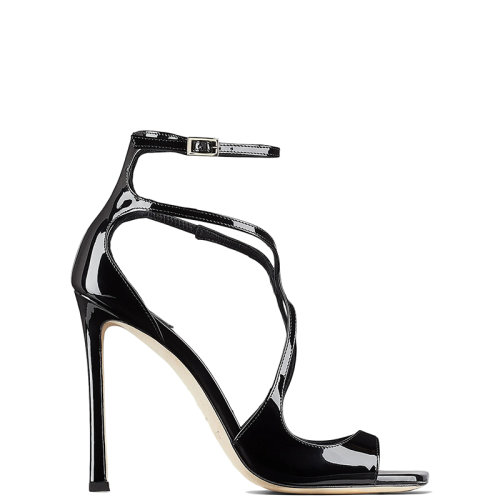 Jimmy Choo/周仰杰 22年秋冬新款 AZIA 110系列 女士黑色漆皮帶子涼鞋AZIA110PAT