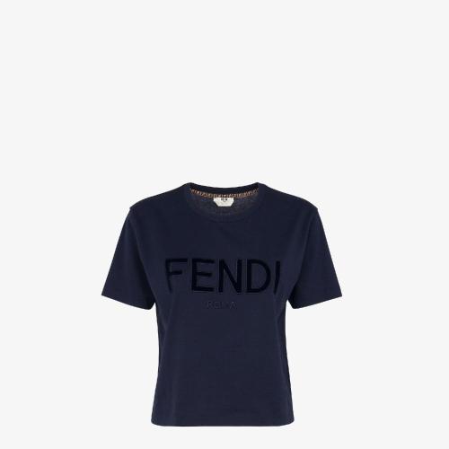  FENDI芬迪 22年秋冬 女士 短袖T恤 藍(lán)色棉質(zhì)T恤 FS7389AJ0VF1FLH
