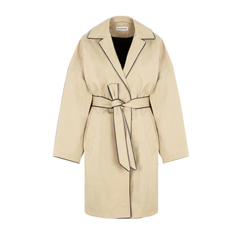 Balenciaga/巴黎世家  女裝 時(shí)尚百搭 卡其色棉質(zhì)綁帶側(cè)口女士大衣 607491TAP01 9020