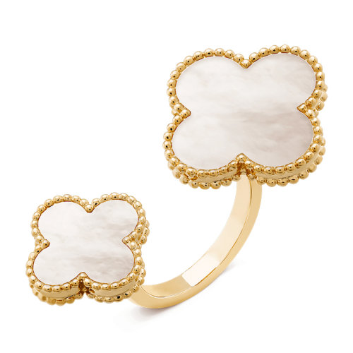 Van Cleef & Arpels/梵克雅寶 經(jīng)典Magic Alhambra系列 18k金黃金白色珍珠母貝四葉草開口戒指/指環(huán)VCARN05500