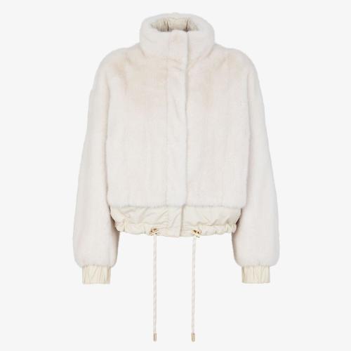  FENDI芬迪 22年春夏 女士 夾克 白色貂皮和尼龍飛行員夾克 FNE03LAHBMF1ENO