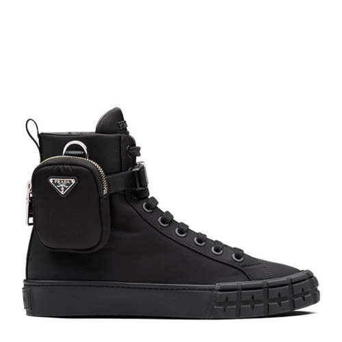 PRADA/普拉達(dá) 女士黑色再生尼龍高幫配可拆卸尼龍小袋休閑鞋女鞋1T551M-3LFV-F0002-F-035