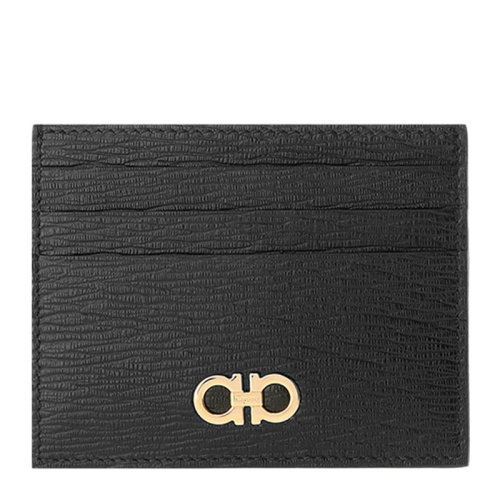 Salvatore Ferragamo/菲拉格慕 男士黑色金色Gancini標(biāo)志卡包 66-A302-698911
