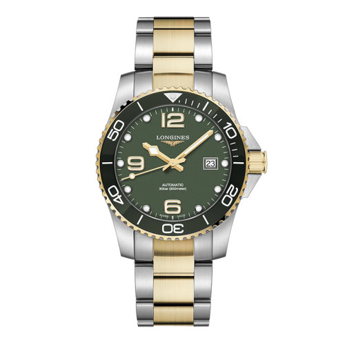 LONGINES/浪琴 康卡斯?jié)撍盗?男女通用自動機械機芯精鋼表帶綠色亞光表盤防反光抗磨損藍寶石表鏡41毫米手表L3.781.3.06.7