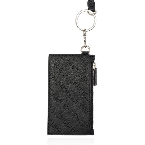 Balenciaga/巴黎世家 男士黑色小牛皮經(jīng)典字母徽標(biāo)印花裝飾拉鏈開合錢夾錢包卡夾卡包男包 594548-D6WZN-1000