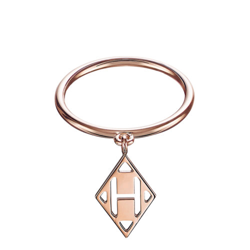 HERMES/愛(ài)馬仕 經(jīng)典Gambade系列 18K金玫瑰金菱形鏤空H圖案戒指指環(huán)H216633B