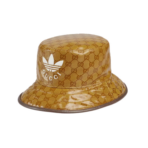  GUCCI/古馳 22年秋冬新款 adidas聯(lián)名系列 男女同款米色和棕色水晶帆布老花圖案漁夫帽6964844HAP27164
