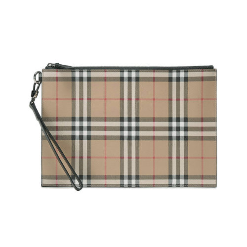 BURBERRY/博柏利 【22秋冬新款】 男女通用款織物手拿包典藏米色Vintage格紋 80579401