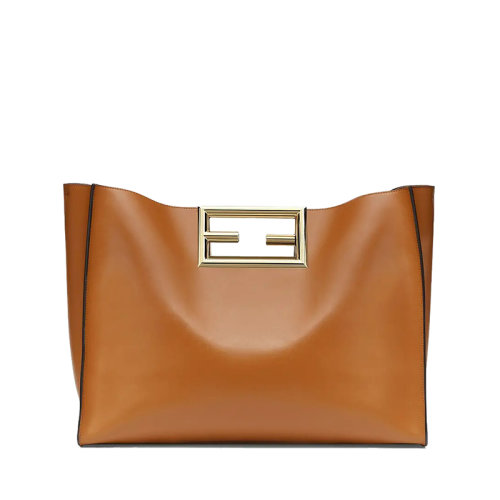 FENDI/芬迪 WAY系列 女士大號焦糖色皮革材質金屬FF標志提手金屬配飾手提包8BH392AAIWF0NYJ