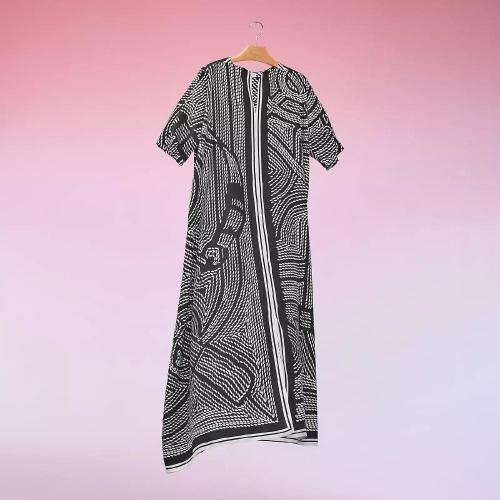  HERMES愛(ài)馬仕 22年秋冬 女士 連衣裙 Caftan classique imprime ??Eperon d%26s;Or Point Sell